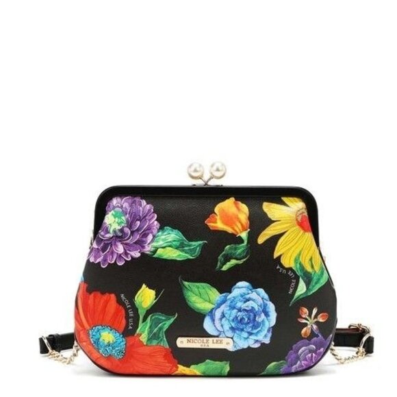 NICOLE LEE KISS LOCK MESSENGER CROSSBODY - black(floral print)